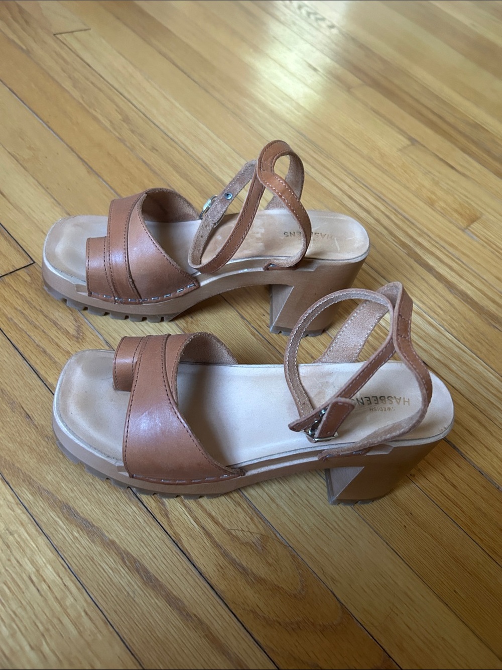 Swedish Hasbeens toe strap low heeled platform clog sandal